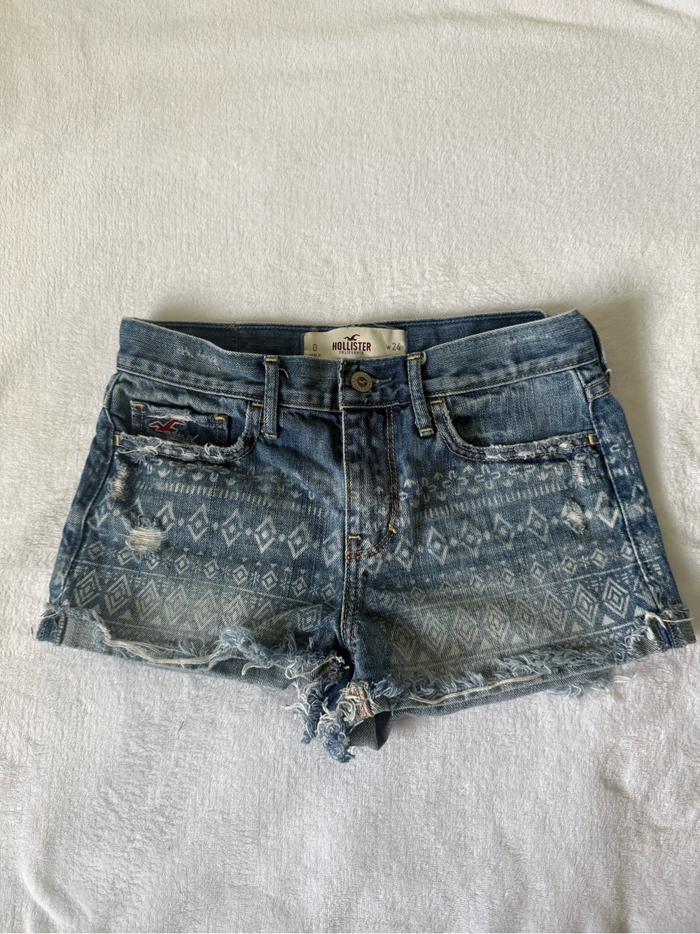 Hollister Blue Tribal Print Distressed Denim Shorts
